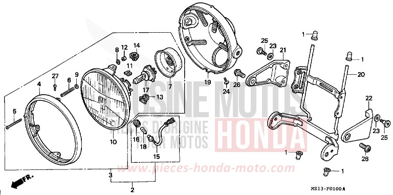 SCHEINWERFER von CB1000F "Big One" BLACK (NH1E) von 1993